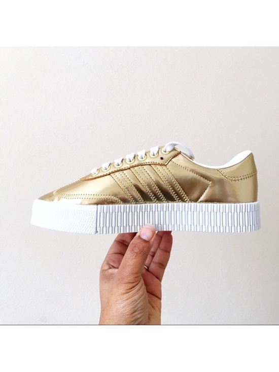 Adidas Women's Metallic Gold Platform Sneakers with White Sole - Picture 6 of 8